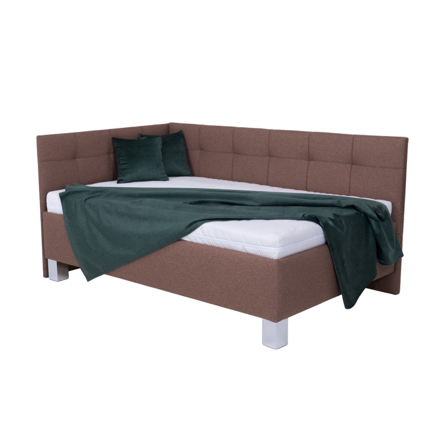Upholstered bed with mattress and storage space MARIA PETITE 120x200 cm brown