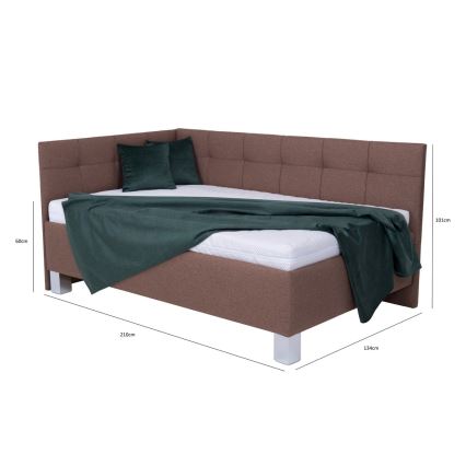 Upholstered bed with mattress and storage space MARIA PETITE 120x200 cm brown