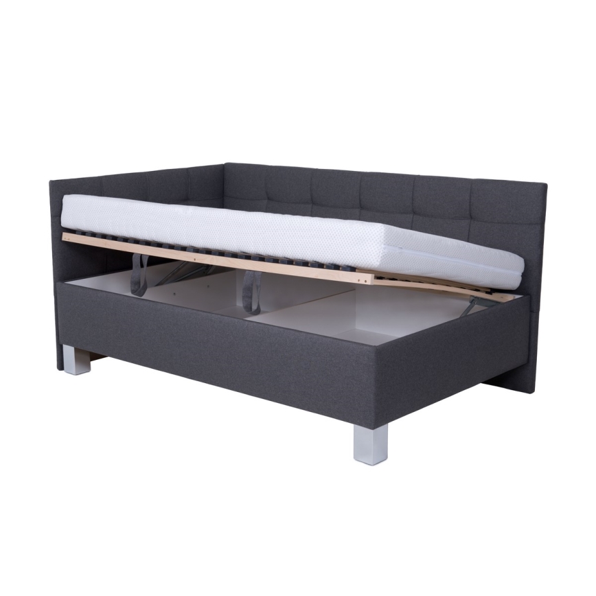 Upholstered bed with mattress and storage space MARIA PETITE 120x200 cm grey