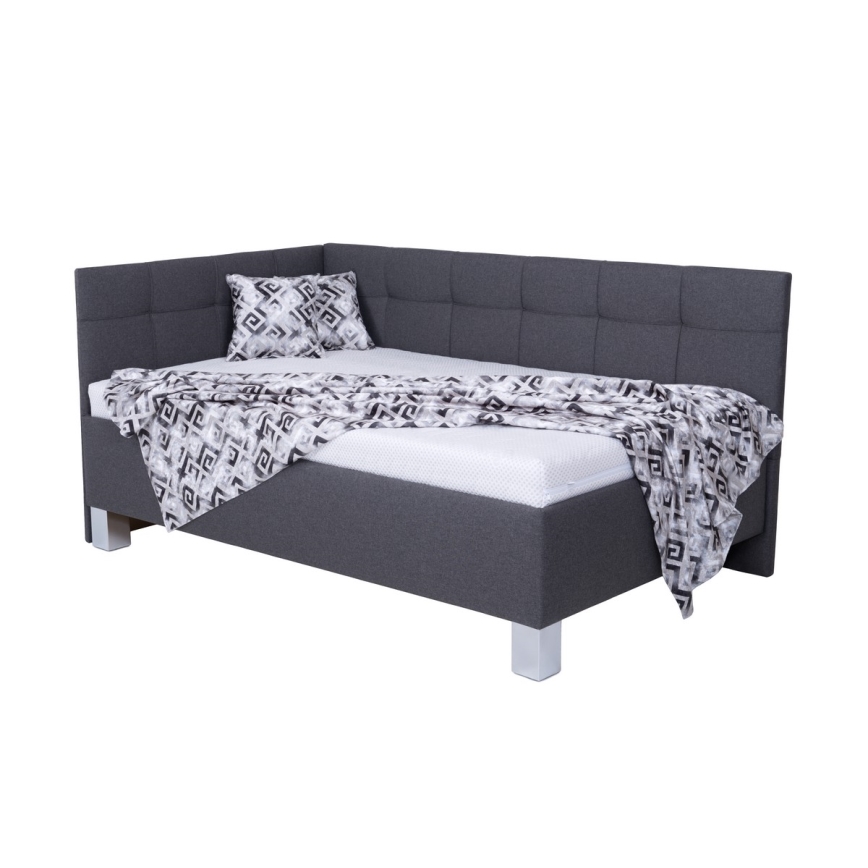 Upholstered bed with mattress and storage space MARIA PETITE 120x200 cm grey