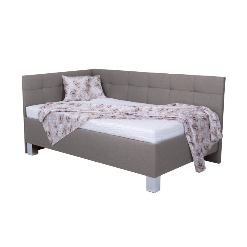 Upholstered bed with mattress and storage space MARIA PETITE 120x200 cm taupe