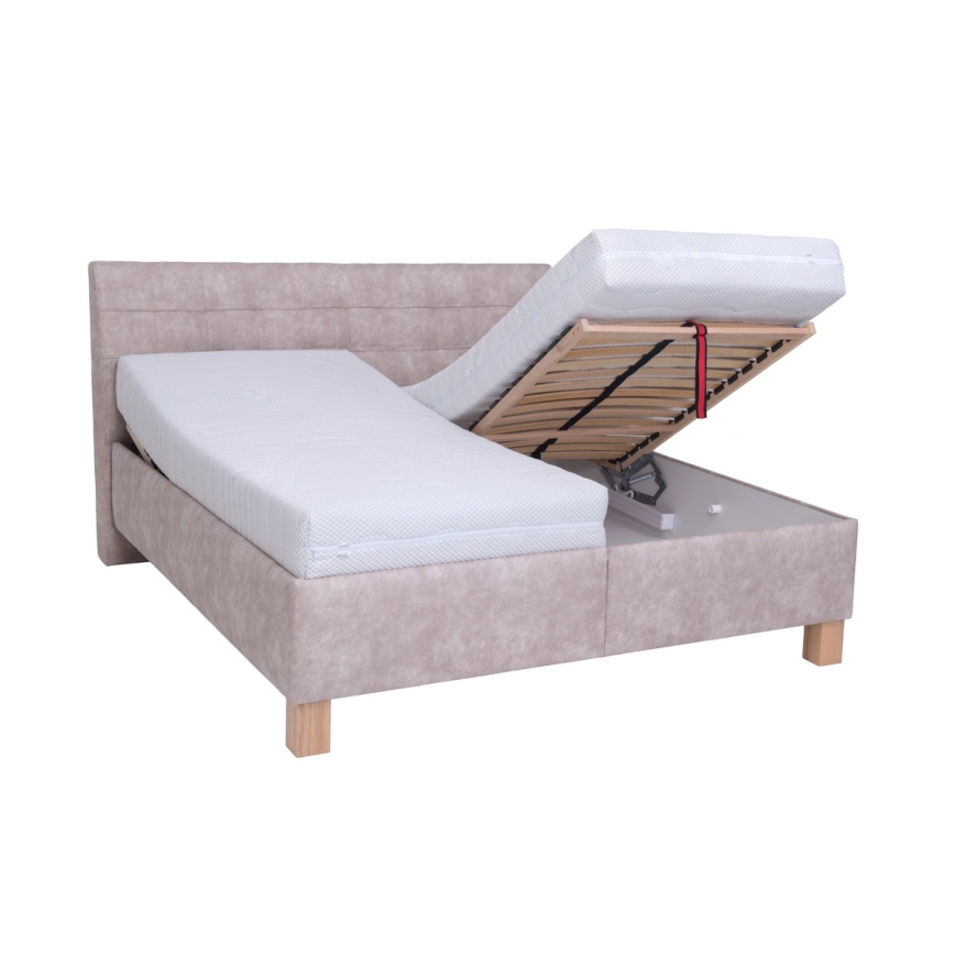 Upholstered bed with mattress and storage space VIOLET 160x200 cm beige