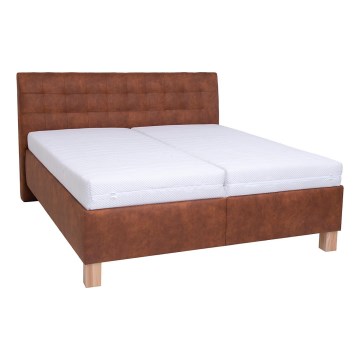 Upholstered bed with mattress and storage space VIOLET 180x200 cm cognac brown