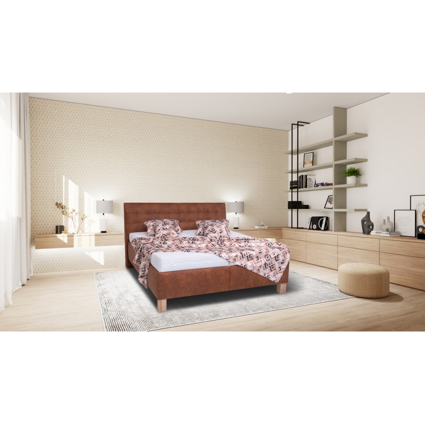 Upholstered bed with mattress and storage space VIOLET 180x200 cm cognac brown