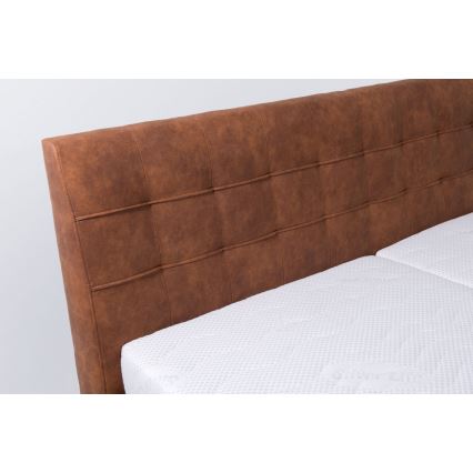 Upholstered bed with mattress and storage space VIOLET 180x200 cm cognac brown