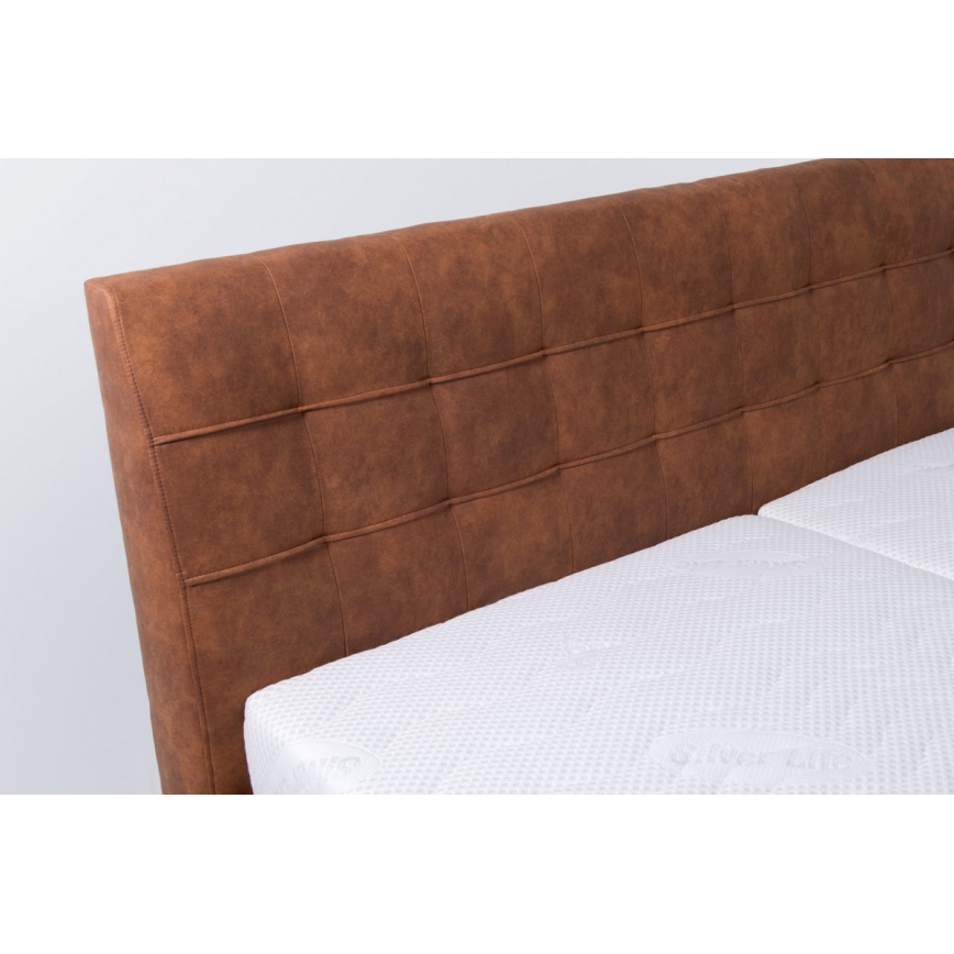 Upholstered bed with mattress and storage space VIOLET 180x200 cm cognac brown