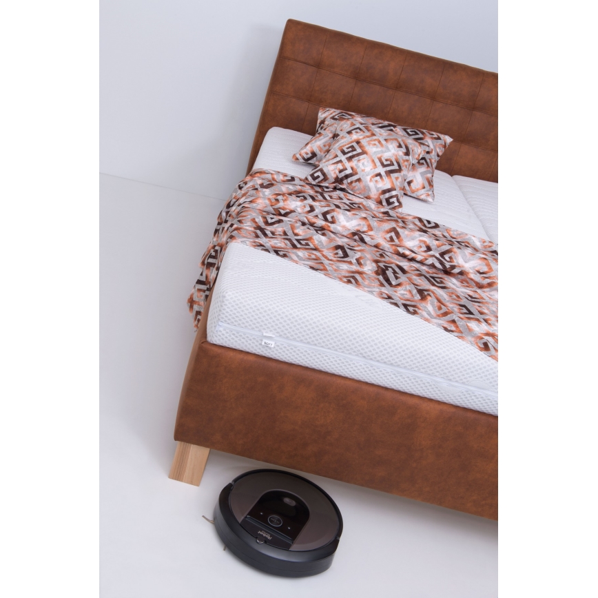 Upholstered bed with mattress and storage space VIOLET 180x200 cm cognac brown