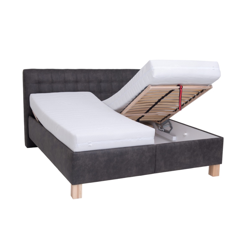 Upholstered bed with mattress and storage space VIOLET 180x200 cm dark grey