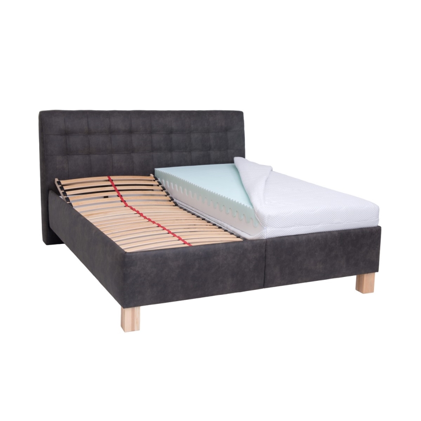 Upholstered bed with mattress and storage space VIOLET 180x200 cm dark grey