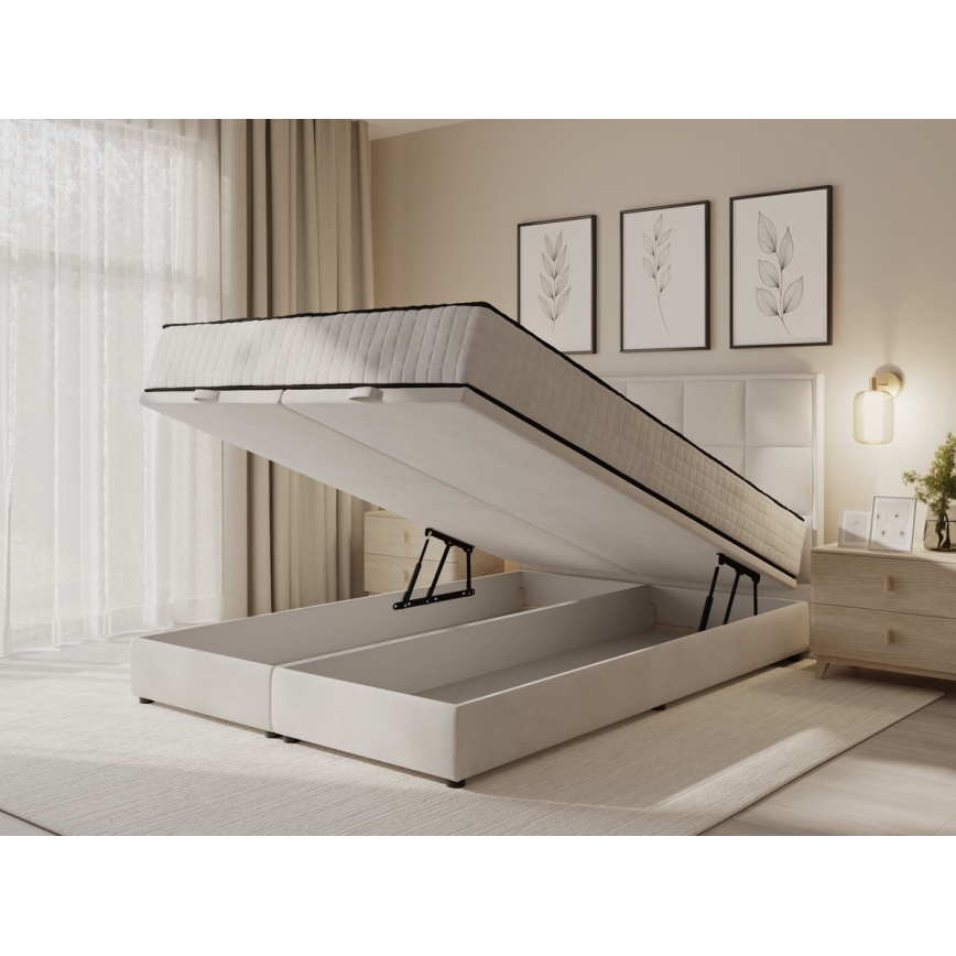 Upholstered bed with mattresses and storage GRACE 160x200 cm beige