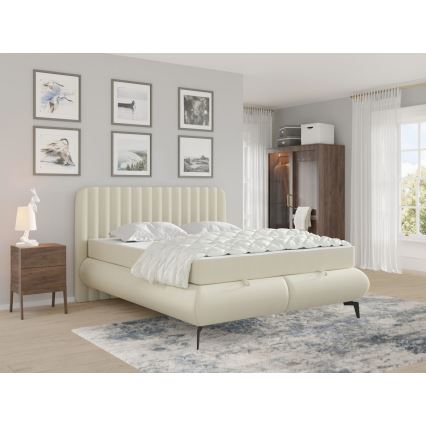 Upholstered bed with mattresses and storage space ALEXA 140x200 cm beige