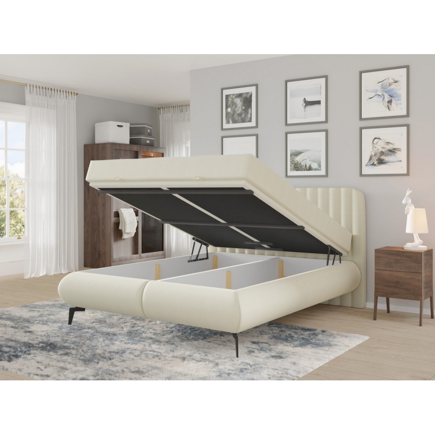 Upholstered bed with mattresses and storage space ALEXA 140x200 cm beige