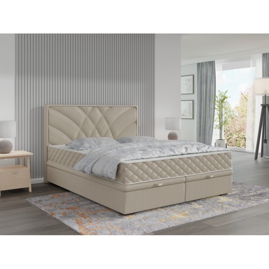 Upholstered bed with mattresses and storage space GINA 140x200 cm beige
