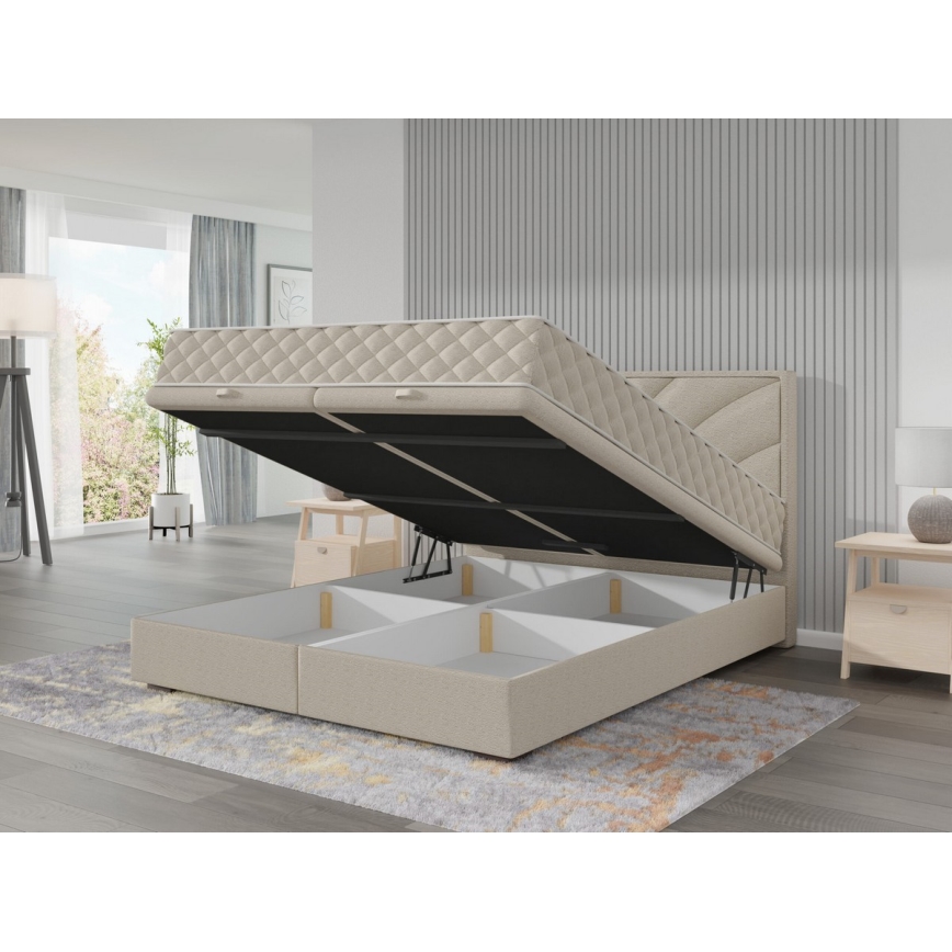 Upholstered bed with mattresses and storage space GINA 140x200 cm beige
