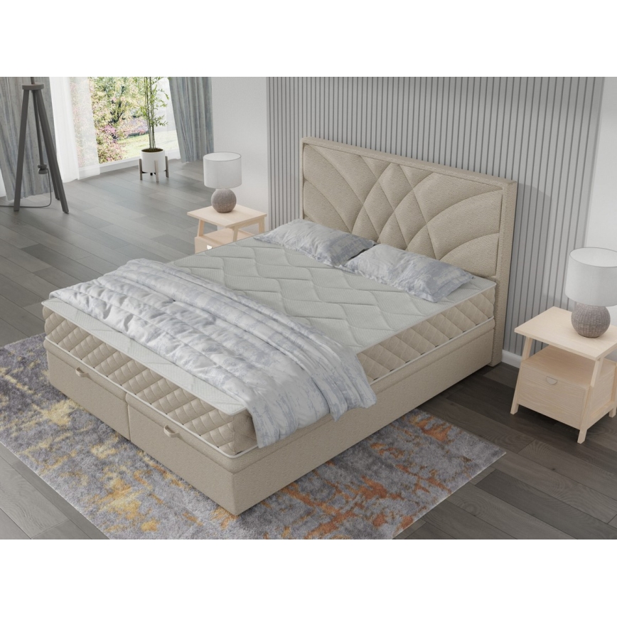 Upholstered bed with mattresses and storage space GINA 140x200 cm beige