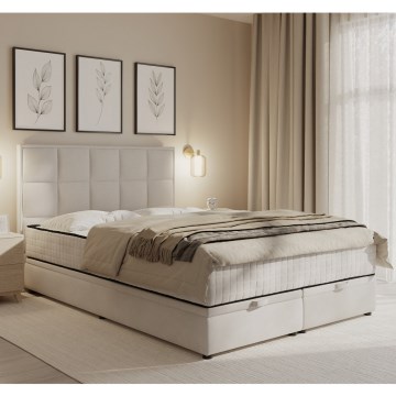 Upholstered bed with mattresses and storage space GRACE 180x200 cm beige