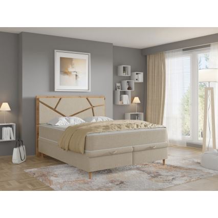 Upholstered bed with mattresses and storage space NAOMI 140x200 cm beige