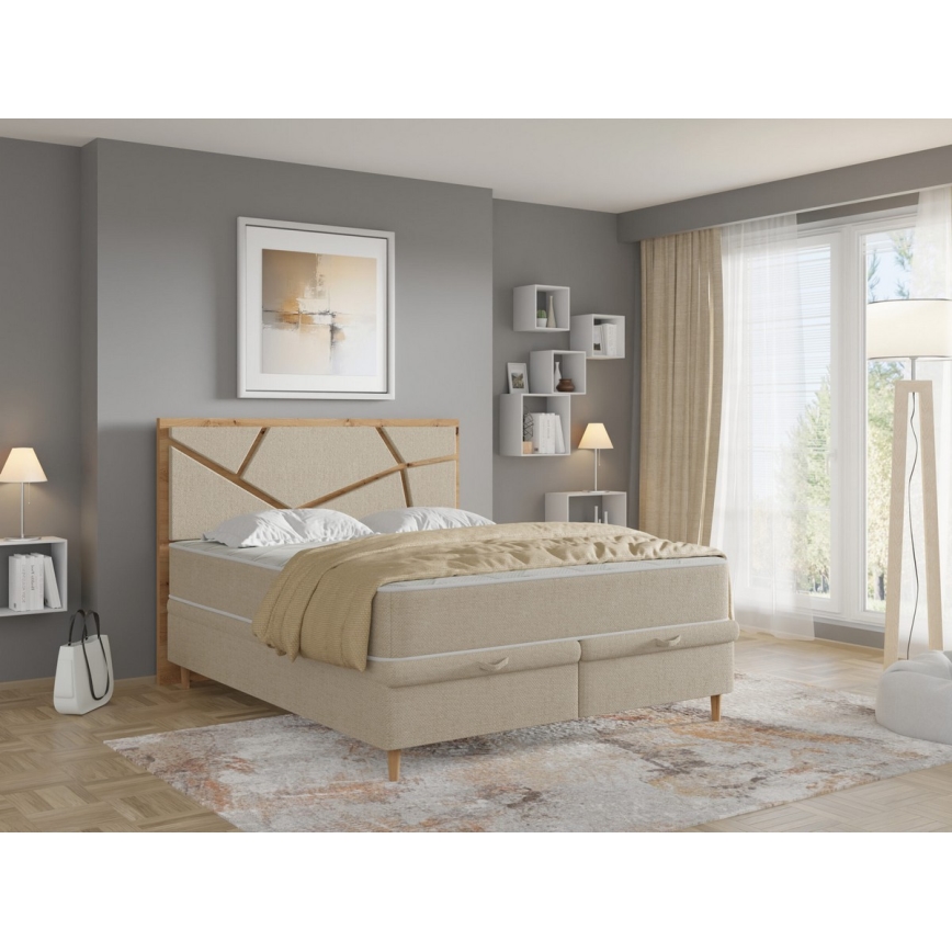 Upholstered bed with mattresses and storage space NAOMI 140x200 cm beige