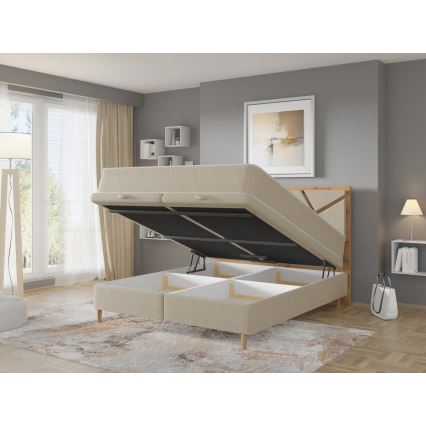 Upholstered bed with mattresses and storage space NAOMI 140x200 cm beige