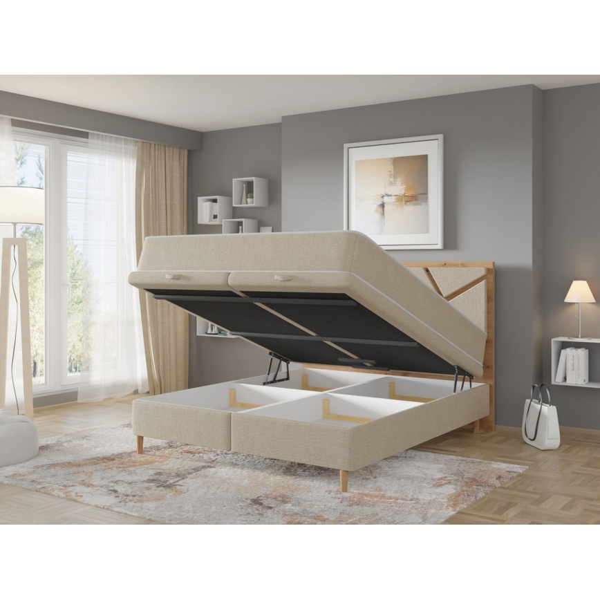Upholstered bed with mattresses and storage space NAOMI 140x200 cm beige
