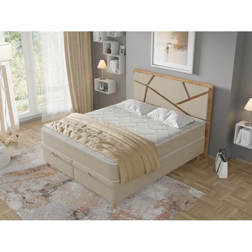 Upholstered bed with mattresses and storage space NAOMI 140x200 cm beige
