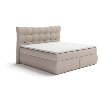 Upholstered bed with mattresses and topper SOFIA 180x200 cm beige