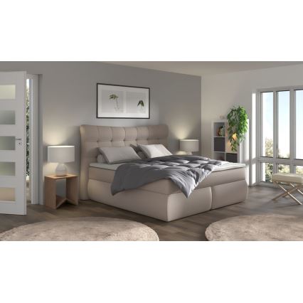 Upholstered bed with mattresses and topper SOFIA 180x200 cm beige