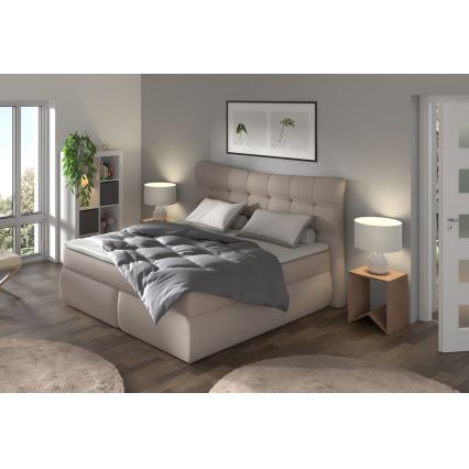 Upholstered bed with mattresses and topper SOFIA 180x200 cm beige