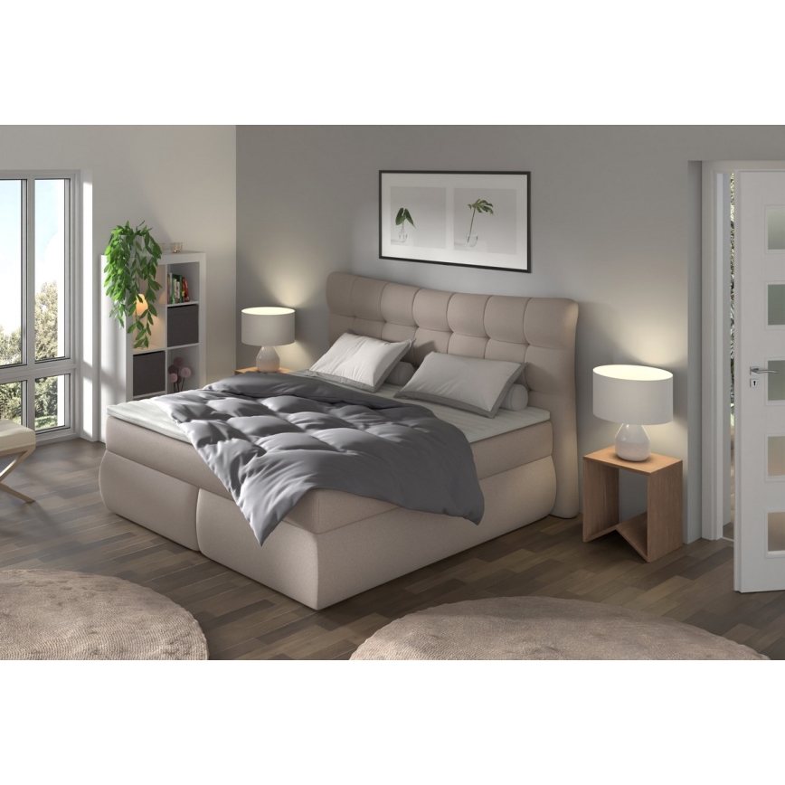 Upholstered bed with mattresses and topper SOFIA 180x200 cm beige