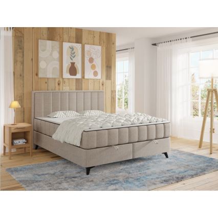 Upholstered bed with mattresses and topper with a storage space ALICIA 140x200 cm beige
