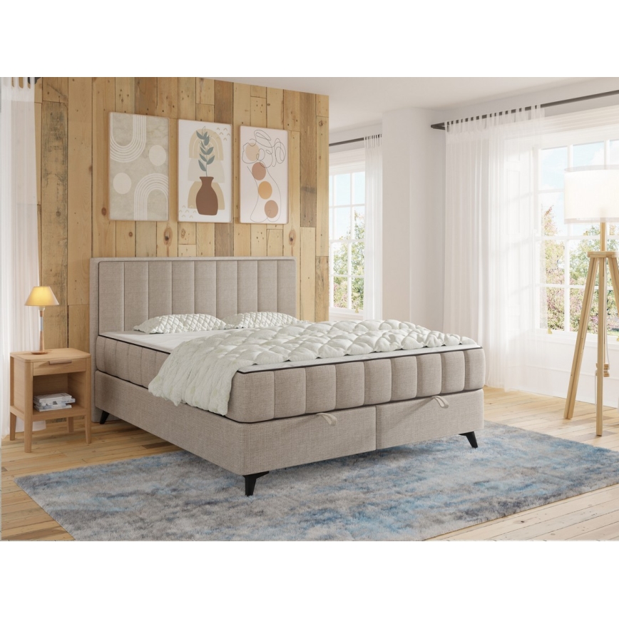 Upholstered bed with mattresses and topper with a storage space ALICIA 180x200 cm beige