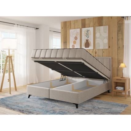 Upholstered bed with mattresses and topper with a storage space ALICIA 180x200 cm beige
