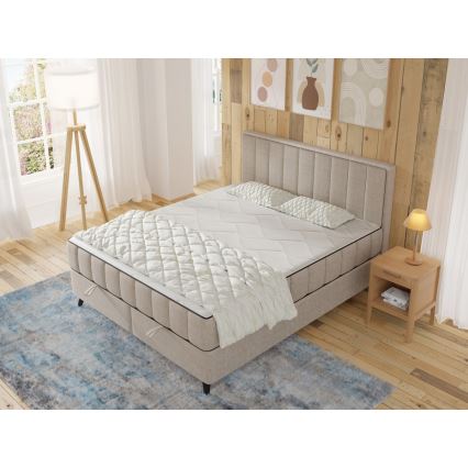 Upholstered bed with mattresses and topper with a storage space ALICIA 180x200 cm beige