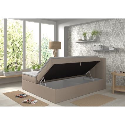 Upholstered bed with mattresses and topper with a storage space EMBER 160x200 cm beige