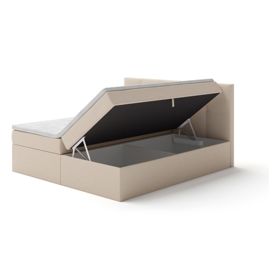 Upholstered bed with mattresses and topper with a storage space EMBER 160x200 cm beige