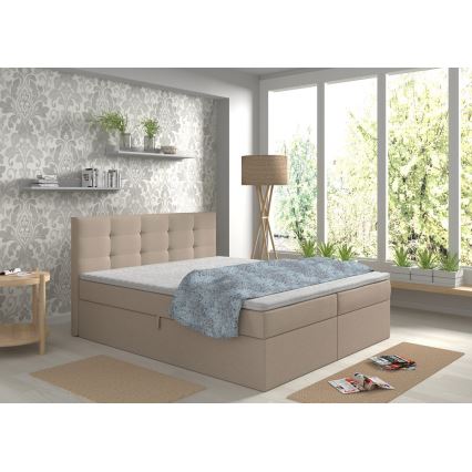 Upholstered bed with mattresses and topper with a storage space EMBER 180x200 cm beige