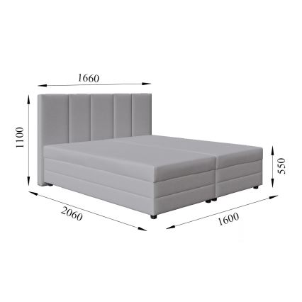 Upholstered bed with spring mattress and storage space ISABEL 160x200 light grey