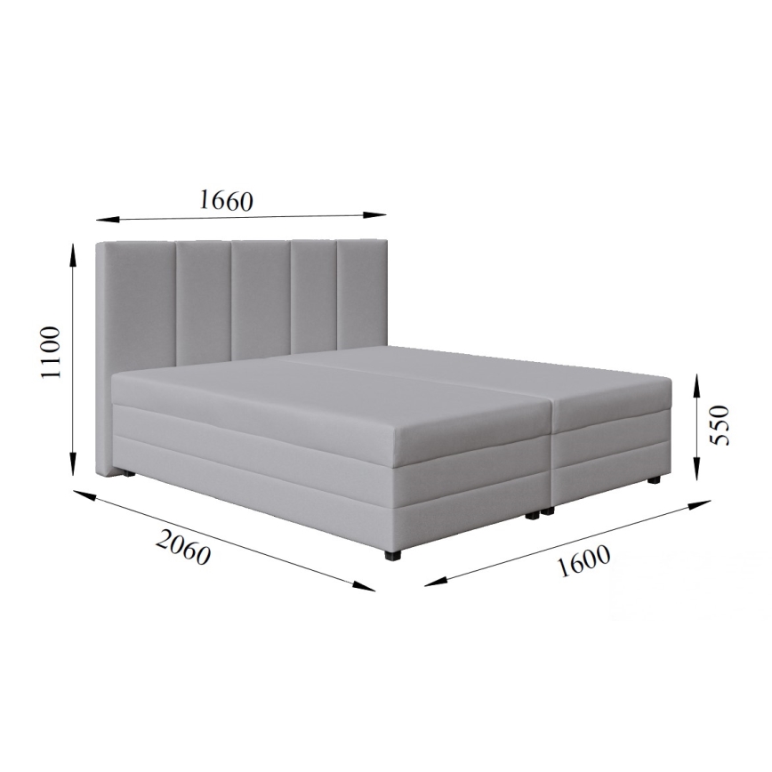 Upholstered bed with spring mattress and storage space ISABEL 160x200 light grey