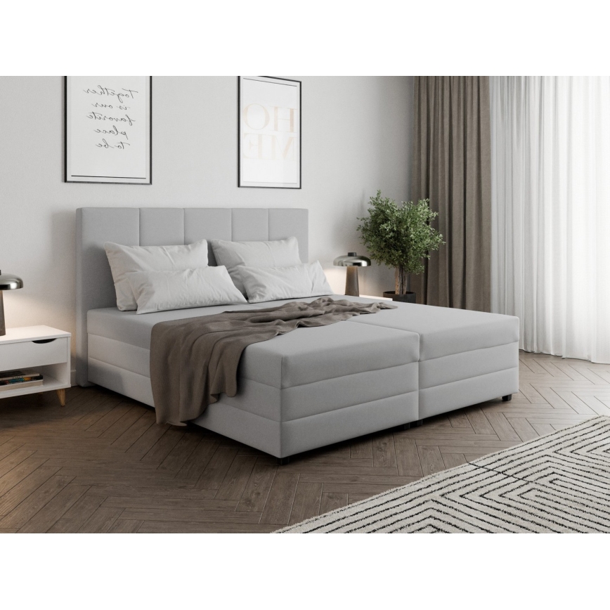 Upholstered bed with spring mattress and storage space ISABEL 180x200 light grey