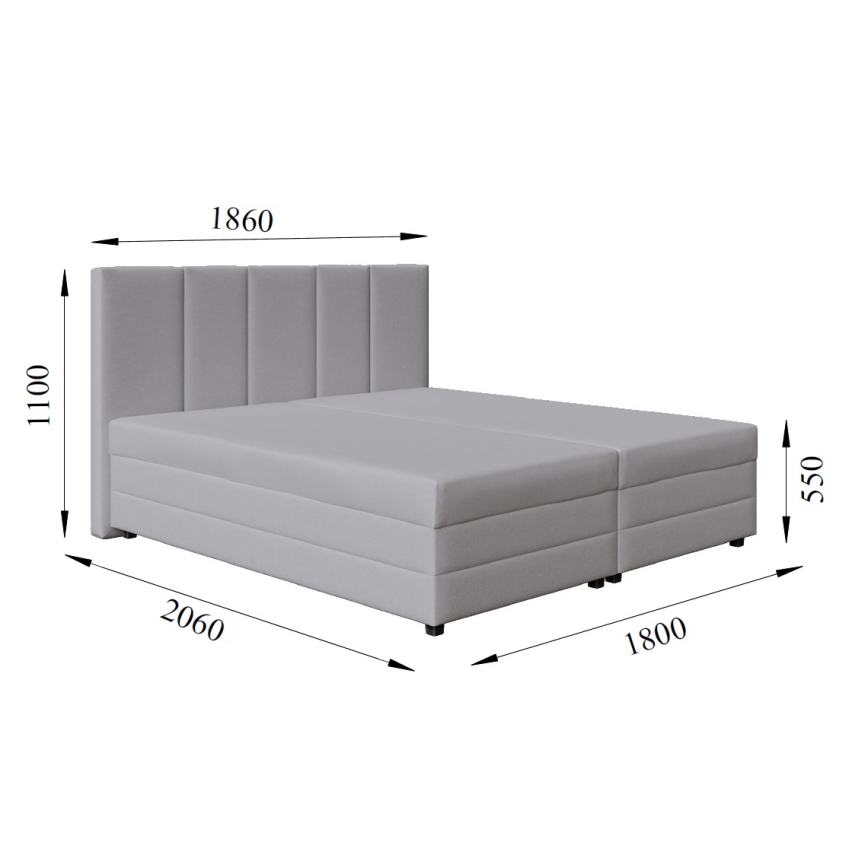 Upholstered bed with spring mattress and storage space ISABEL 180x200 light grey