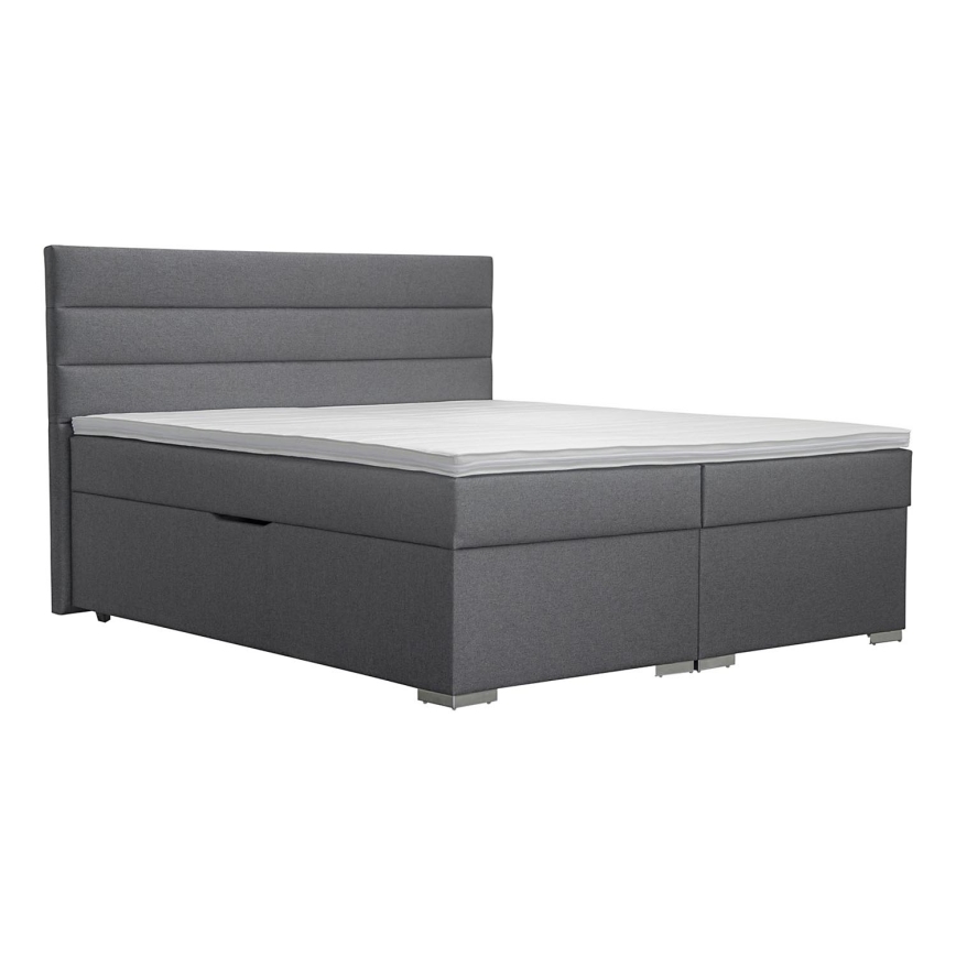 Upholstered bed with storage space and mattresses with topper NEW BOLERO 160x200 cm grey