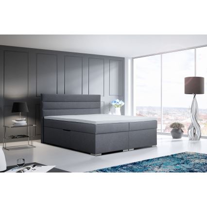 Upholstered bed with storage space and mattresses with topper NEW BOLERO 160x200 cm grey
