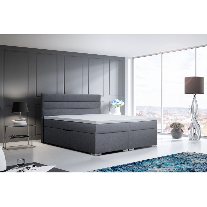 Upholstered bed with storage space and mattresses with topper NEW BOLERO 160x200 cm grey