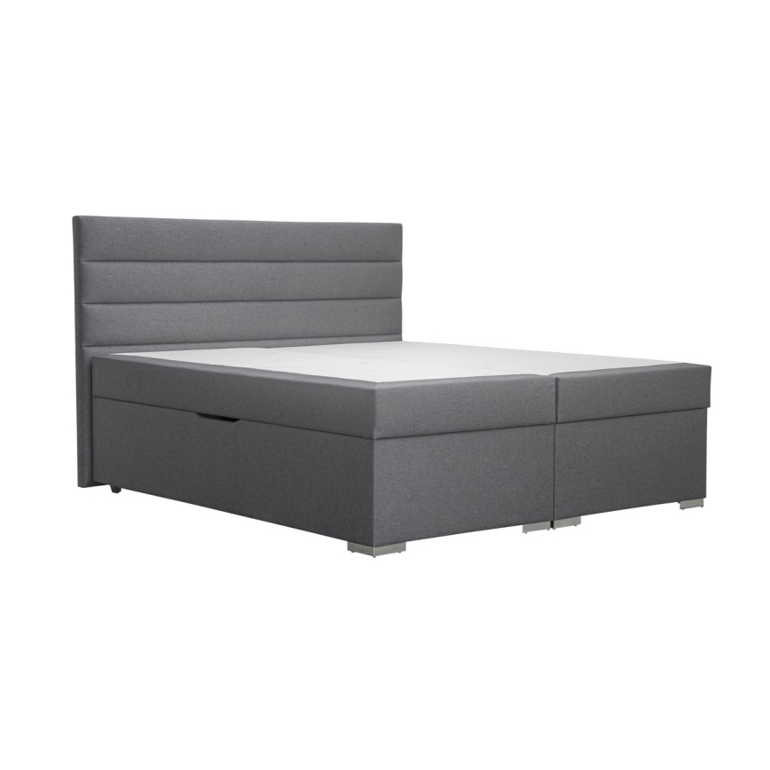 Upholstered bed with storage space and mattresses with topper NEW BOLERO 160x200 cm grey