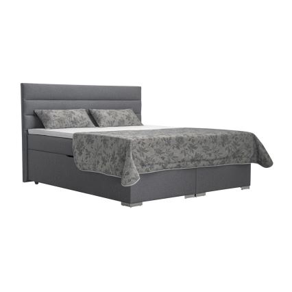 Upholstered bed with storage space and mattresses with topper NEW BOLERO 160x200 cm grey