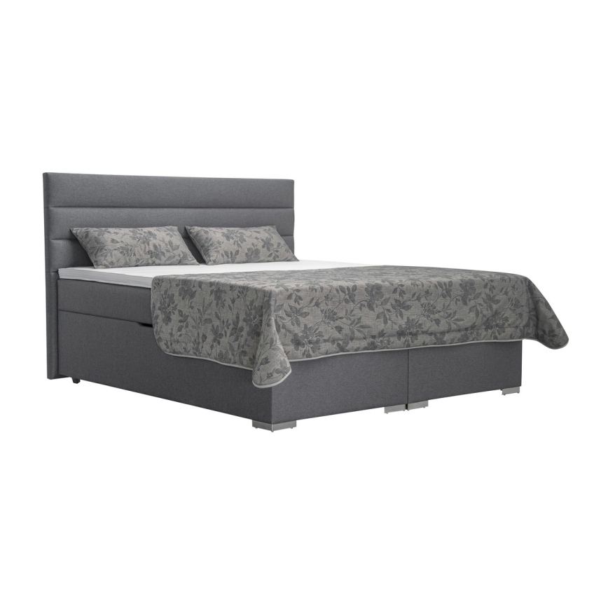 Upholstered bed with storage space and mattresses with topper NEW BOLERO 160x200 cm grey