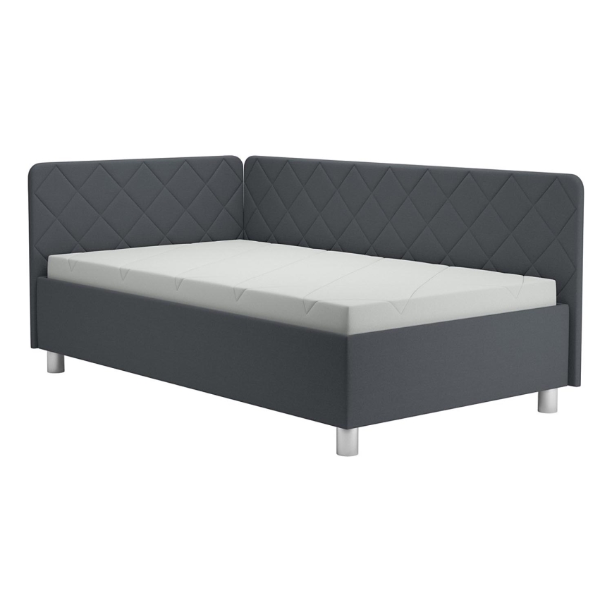Upholstered day bed with a storage space and mattress EMILE 110x200 cm grey