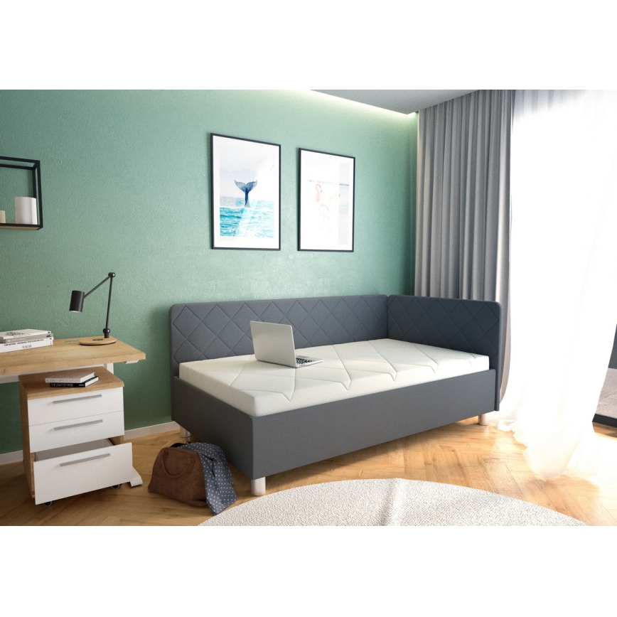 Upholstered day bed with a storage space and mattress EMILE 110x200 cm grey