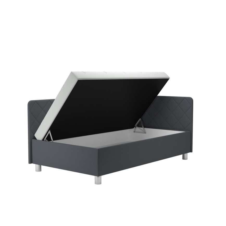 Upholstered day bed with a storage space and mattress EMILE 110x200 cm grey