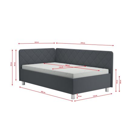 Upholstered day bed with a storage space and mattress EMILE 110x200 cm grey